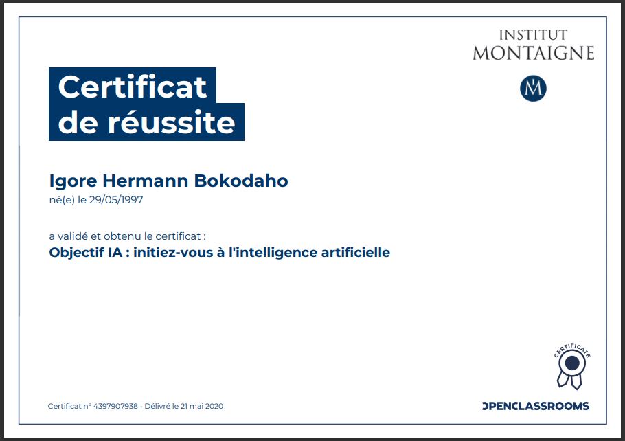 OBJECTIF IA CERTIFICATE