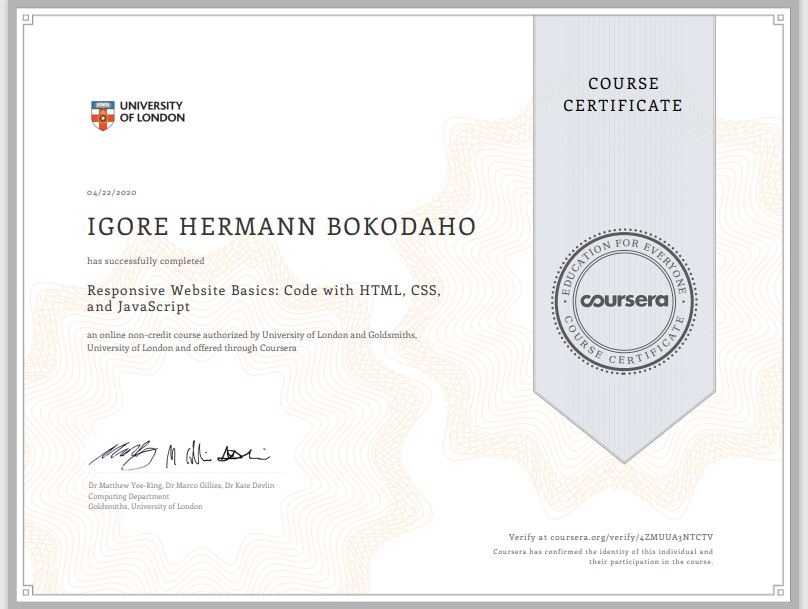 RESPONSIVE WEBSITE CERTIFICATE